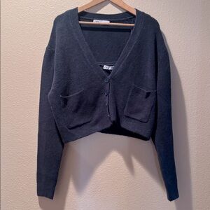 ZARA POCKET KNIT CARDIGAN CROPPED SWEATER with tank 2pc